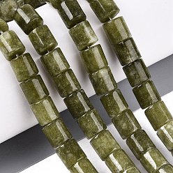 Светло-зеленый Коричневый Окрашенные природные белый нефрит бисер пряди, колонка, оливковый, 8x8~8.5 мм, отверстие : 0.8~1 мм, около 45 шт / нитка, 14.76~14.96 дюйм (37.5~38 см)