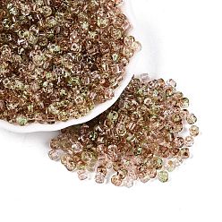 Misty Rose Transparent Colours Picasso Glass Beads, Column, Misty Rose, 4x3.5mm, Hole: 0.9~1mm, about 3461pcs/pound