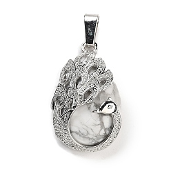 Говлит Подвески из натурального говлита в форме капли, подвески в виде павлина из сплава, платина, 33x19x10 мм, отверстие : 3.5x9 мм