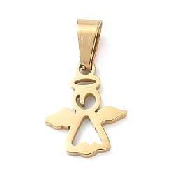 Golden 304 Stainless Steel Pendants, with 201  Stainless Steel Ice Pick Pinch Bails, Ion Plating, Angel & Fairy Charms, Golden, 16x13x1.5mm, Hole:7x3.5mm
