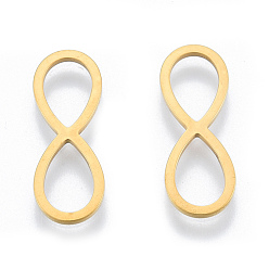 Настоящее золото 18K 201 подвески из нержавеющей стали, бесконечность, реальный 18 k позолоченный, 21.5x7.5x1 мм, внутренний диаметр: 5.5x8.5 мм