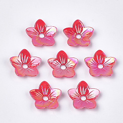 Cramoisi Opaque comme capuchons en plastique, 5 pétales, nacré, fleur, cramoisi, 32x32.5~33x7.5~8mm, trou: 5.5 mm, environ 370 pcs / 500 g