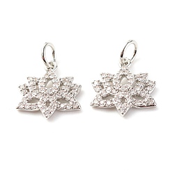 Платина Латунные микропаве прозрачные подвески с фианитом, без кадмия и без свинца, лотос, платина, 13x12x2.5 мм, отверстие : 3.5 мм