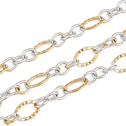Золотой & Цвет Нержавеющей Стали Двухцветные 304 цепочки из нержавеющей стали с текстурированными овальными звеньями, пайки, ионное покрытие (ip), с катушкой, золотые и нержавеющая сталь цвет, 4~7.5x3.5~5x1 мм