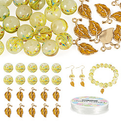 Золотой Наборы для изготовления эластичных браслетов своими руками, В комплект входят 10 шт. эмалированных подвесок из сплава в форме листьев, 20 бусины лэмпворк шт., 1 свернуть эластичную хрустальную нить, золотые