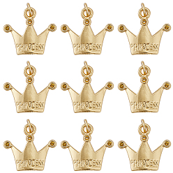 Настоящее золото 18K 20 подвески из сплава шт., долговечный, с целью перехода в кольце, корона со словом принцессы, реальный 18 k позолоченный, 17.5x19x3.5 мм, отверстие : 3.5 мм