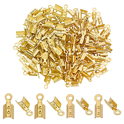 Настоящее золото 18K 200шт 2 цвета латунные концы шнура, реальный 18 k позолоченный, 8.5x3.5x2.5 мм, отверстие : 1.2 мм, 100 шт / цвет