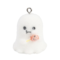 Белый Подвески из непрозрачной смолы на Хэллоуин, призрак, с петлей из платинового сплава, белые, 30x24.5 мм, отверстие : 2 мм