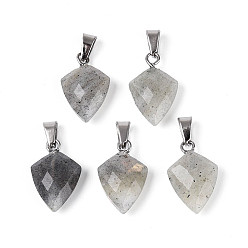 Лабрадорита Природные подвески лабрадорита, гранёные подвески в виде стрел, с защелкой из нержавеющей стали на поручнях, цвет нержавеющей стали, 17~19x10.5~11.5x5~6 мм, отверстие : 5.5x3 мм
