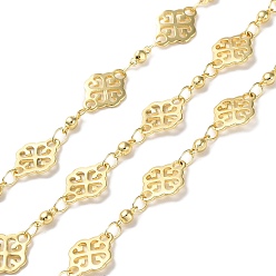 Real 18K Gold Plated Rack Plating Brass Hollow Flower Link Chains, Soldered, with Spool, Cadmium Free & Lead Free, Real 18K Gold Plated, 11.5x8x1mm