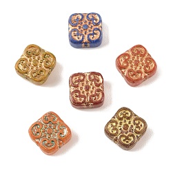 Квадрат Краски для выпечки стеклянные бусины, металла обвитые, разноцветные, квадратный, 13.5x13.5x6.5 мм, отверстие : 1.2 мм