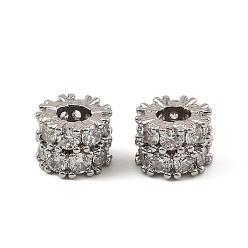 Платина Латунные микро проложить кубического циркония бусы, колонка, платина, 8.5x6 мм, отверстие : 3.8 мм