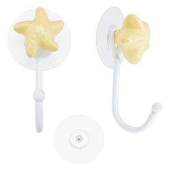 Желтый Фарфоровые декоративные вешалки-крючки, с железным крючком и пластиковой бесшовной наклейкой, морская звезда, желтые, 43.5~100x42.5~60x11~32.5 мм, отверстие : 3.2~7.5 мм, 3 шт / комплект, 2 комплекты
