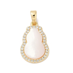 Настоящее золото 18K Латунь с подвесками из ракушек и кубического циркония, реальный 18 k позолоченный, 19x12x3.5 мм, отверстие : 4x2 мм