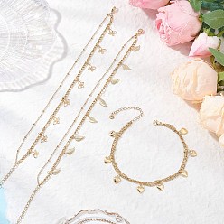 Золотой 3 шт. 3 стили 304 двухслойные браслеты на ногу из нержавеющей стали с кисточками для женщин, золотые, 9-1/8 дюйм (230 мм), 1 шт / стиль