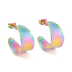 Rainbow Color Ионное покрытие (ip) 304 массивные серьги-гвоздики в форме буквы «С» из нержавеющей стали, полукруглые серьги для женщин, Радуга цветов, 21x12 мм, штифты : 0.7 мм