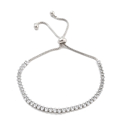 Платина Браслеты-слайдеры из латуни с прозрачным кубическим цирконием и конским глазом, без никеля , долговечный, платина, 10-1/4 дюйм (26 см), ссылка: 2x4 mm