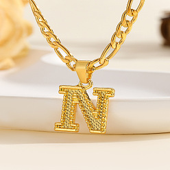 Letter N 304 цепочка с подвеской в виде Фигаро из нержавеющей стали, золотые, Письмо N, 17.72 дюйм (45 см)