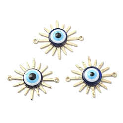 Real 14K Gold Plated Brass Sun Connector Charms, Blue Evil Eye Resin Links, Long-Lasting Plated, Real 14K Gold Plated, 23x27x4.5mm, Hole: 1.2mm