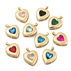 (52) Непрозрачная лаванда Стойки обшивки латунные подвески, стеклянные прелести, долговечный, без кадмия и без свинца, реальный 18 k позолоченный, сердце, разноцветные, 23.5x20x6 мм, отверстие : 3x5.5 мм
