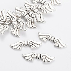 Antique Silver Heart with Wing Tibetan Style Alloy Beads Strands, Cadmium Free & Lead Free, Antique Silver, 14x43x4mm, Hole: 2mm, about 16pcs/strand, 8 inch