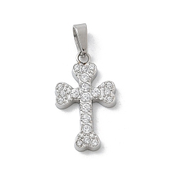 Нержавеющая Сталь Цвет 304 микро нержавеющей стали прокладывать Цирконом подвески, крест прелести, цвет нержавеющей стали, 17x10x2 мм, отверстие : 4x2.5 мм