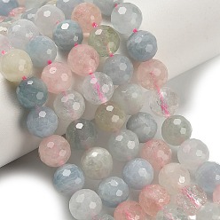 Морганит Природные морганит нитей бисера, круглые, граненый (128 граней), класс АА, 8~8.5 мм, отверстие : 0.8 мм, около 47~48 шт / нитка, 14.88''~15.04'' (37.8~38.2 см)