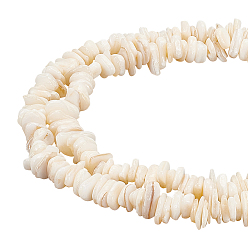 PapayaWhip 2 Strands Natural Shell Beads Strands, Chip, PapayaWhip, 6~15x6~8x3~5mm, Hole: 1mm, about 122pcs/strand, 14.96 inch(38cm)