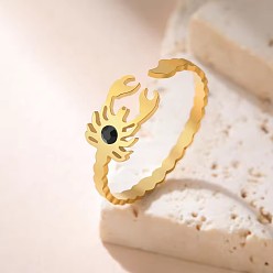 Золотой 304 открытые кольца манжеты из нержавеющей стали, скорпион, со стразами, золотые, 15~20 мм