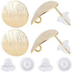 Настоящее золото 18K 20 шт. Детали из латуни для ушей, с петлей, плоско-круглые, без никеля , с 20 пластиковыми ушными гайками, реальный 18 k позолоченный, 15 мм, отверстие : 2 мм