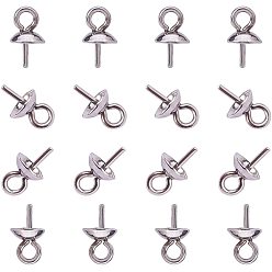 Stainless Steel Color 304 Stainless Steel Cup Pearl Peg Bails Pin Pendants, For Half Drilled Beads, Stainless Steel Color, 7x4mm