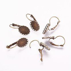 Antique Bronze Brass Leverback Earring Findings, French Style Ear Wire, Nickel Free, Antique Bronze, 29x12mm, Tray: 14x11x2mm, Pin: 0.8mm