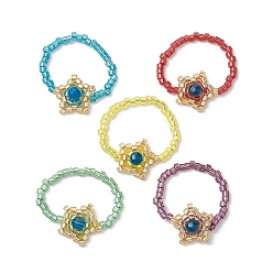 (52) Непрозрачная лаванда Стеклянные бусины в форме звезды, растягивающиеся кольца, женское кольцо из бусы из натурального агата, разноцветные, 12 мм, внутренний диаметр: 19.2 мм