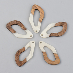 (404) Непрозрачное AB Кислое яблоко Подвески из непрозрачной смолы и ореха, слеза, цветочный белый, 38x20x3 мм, отверстие : 2 мм