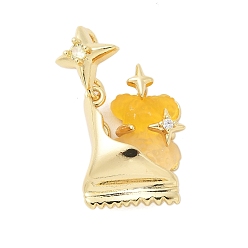 Оранжевый Латунные микро проложить кубического циркония подвески, без кадмия и без свинца, cmолой, маленький медведь и звезда, реальный 18 k позолоченный, оранжевые, 30 мм, отверстие : 4 мм