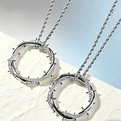 Platinum Brass Crystal Rhinestone Crown of Thorns Pendant Alloy Rope Chain Necklaces, Platinum, 23.62 inch(60cm)