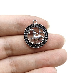 Козерог Подвески из сплава со стразами на тему созвездий, плоские круглые прелести, с эмалью, серебряные, Козерог, 24x21 мм