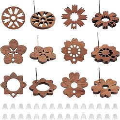WhiteSmoke 40 Sets 2 Style Tiny Resin Flower & Clover Stud Earrings with Ear Nut for Women, WhiteSmoke, 5.5~6x5.5~6.5mm, Pin: 0.8mm, 20 Sets/style