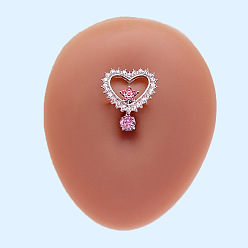 Ярко-Розовый 316l хирургическая нержавеющая сталь микропаве кубический цирконий кольца для живота сверху вниз, сердце, цвет нержавеющей стали, ярко-розовый, 22 мм