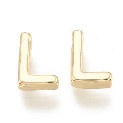 Letter L Brass Charms, Real 18K Gold Plated, Letter.L, 8x5.5x2mm, Hole: 0.9mm