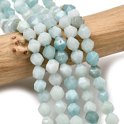 Flower Amazonite Натуральный цветок амазонитовые бусины пряди, звезды вырезать круглые бусы, граненые, 5~6x5~6x5~6 мм, отверстие : 1~1.2 мм, около 64~68 шт / нитка, 14.80''~15.04'' (37.6~38.2 см)