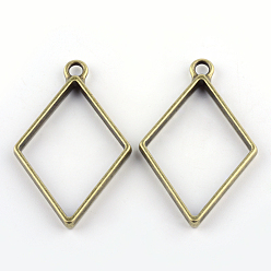 Antique Bronze Rack Plating Alloy Rhombus Open Back Bezel Pendants, For DIY UV Resin, Epoxy Resin, Pressed Flower Jewelry, Cadmium Free & Nickel Free & Lead Free, Antique Bronze, 40x25.5x3.5mm, Hole: 3mm