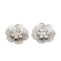 Platin Farbe Messing-Filigran-Cabochons, Blume, Platin Farbe, 26.5x28x5 mm
