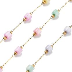 (52) Непрозрачная лаванда Цепи из ракушек и овальных бусин из нержавеющей стали, с 304 цепями из нержавеющей стали, ионное покрытие (ip), пайки, с катушкой, разноцветные, 316 мм