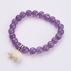 Amethyst Resin Elephant Charm Bracelets, with Natural Amethyst Beads, 2 inch(53mm)