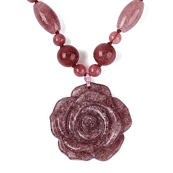 Strawberry Quartz Synthetic Strawberry Quartz Flower Pendant Necklaces, with Stainless Steel Clasps, Stainless Steel Color, 18.50 inch(47cm)~20.67 inch(52.5cm)