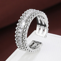 Silver Brass Micro Pave Cubic Zirconia Cuff Open Rings, Silver, 15~20mm
