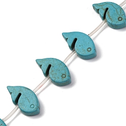 Бирюза Синтетических нитей бирюзовые бусы, окрашенные, рыба, бирюзовые, 16x32x7 мм, отверстие : 1 мм, Около 184 шт / 1000 г