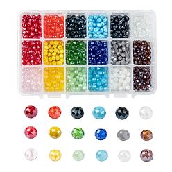Gemischte Farbe Galvanisierte Glasperlen, Mit Perlglanz plattiert, facettiert, Rondell, Gemischte Farbe, 6x5 mm, Loch: 1 mm, 18 Farben, 50 Stk. je Farbe, 900 Stück / Karton