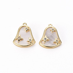 Real 18K Gold Plated Brass Micro Pave Clear Cubic Zirconia Charms, with Shell, Bell, Nickel Free, Real 18K Gold Plated, 11x9.5x3mm, Hole: 0.7mm